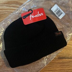 Fender Black Knit Beanie Mens Boys flip up indie rock guitar